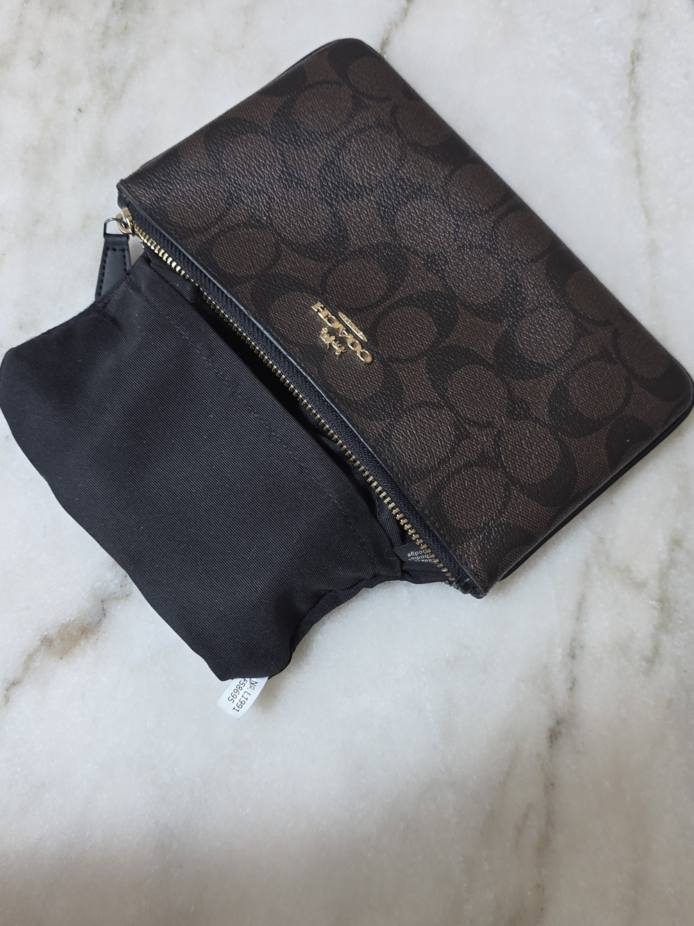 Coach Large Wristlet Signature Canvas Brown Black Wallet Clutch - Picture 5 of 5